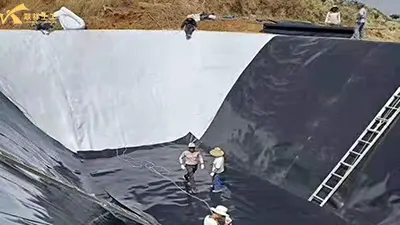 Explain the detailed process and precautions for laying geomembrane in fish ponds