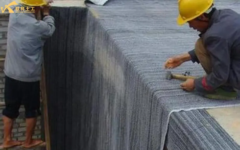 Bentonite Geosynthetic Clay Liner Is Being Laid