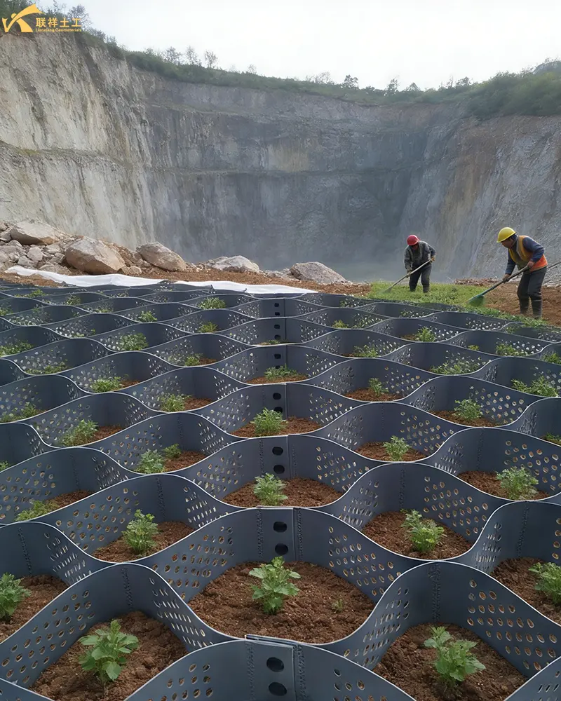 Hdpe Geocells Are Being Planted with Vegetation