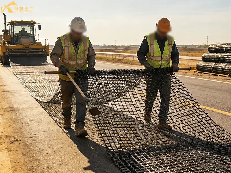 Fiberglass Geogrid Road Paving in Progress