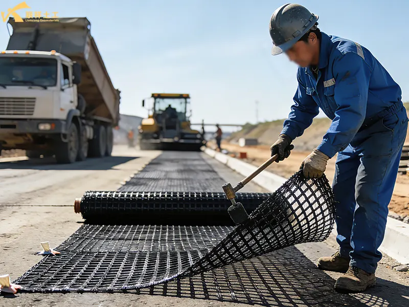 Fiberglass Geogrids Are Laid on Highways