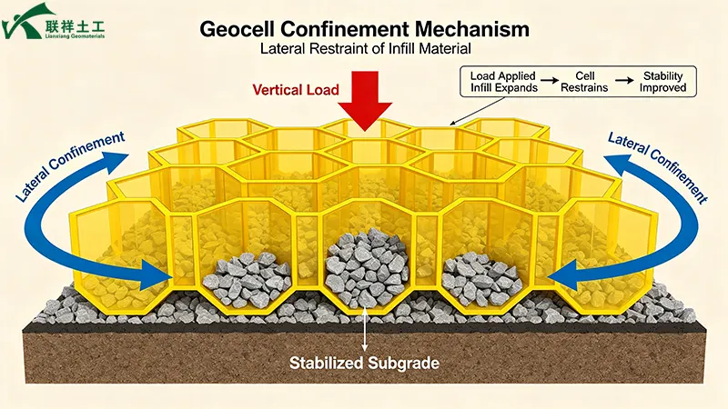 Geocell confinement mechanism – lateral restraint of infill material Geocell confinement mechanism – lateral restraint of infill material