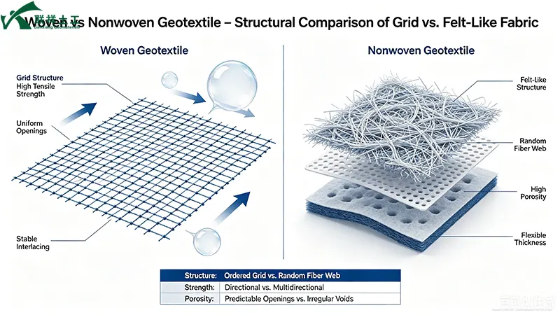 Woven vs Nonwoven Geotextile – Structural Comparison of Grid vs. Felt-Like Fabric