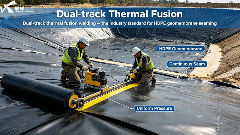 Dual-track thermal fusion welding – the industry standard for HDPE geomembrane seaming Dual-track thermal fusion welding – the industry standard for HDPE geomembrane seaming