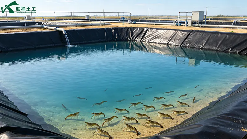 Completed HDPE-lined shrimp pond – clean water, stable levels, and healthy stock Completed HDPE-lined shrimp pond – clean water, stable levels, and healthy stock