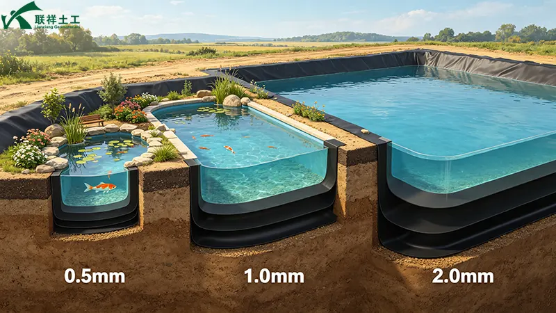 Thickness comparison – 0.5mm to 2.0mm HDPE liners for different pond types Thickness comparison – 0.5mm to 2.0mm HDPE liners for different pond types