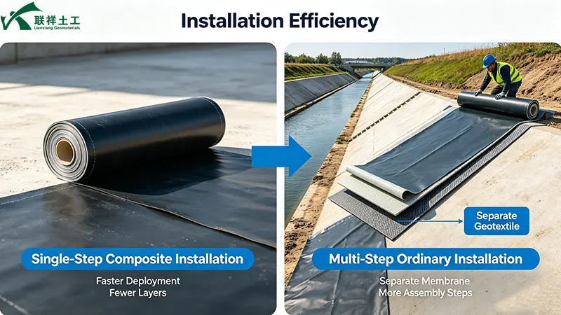 Installation efficiency – single-step composite vs multi-step ordinary geomembrane